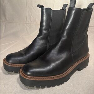 Sam Edelman Black Leather Chelsea Boots with Brown Welt